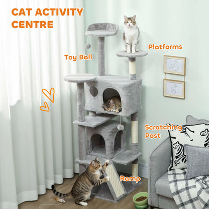 54" Cat Tree, Multi-Level Tower With Scratching Posts, Light Grey