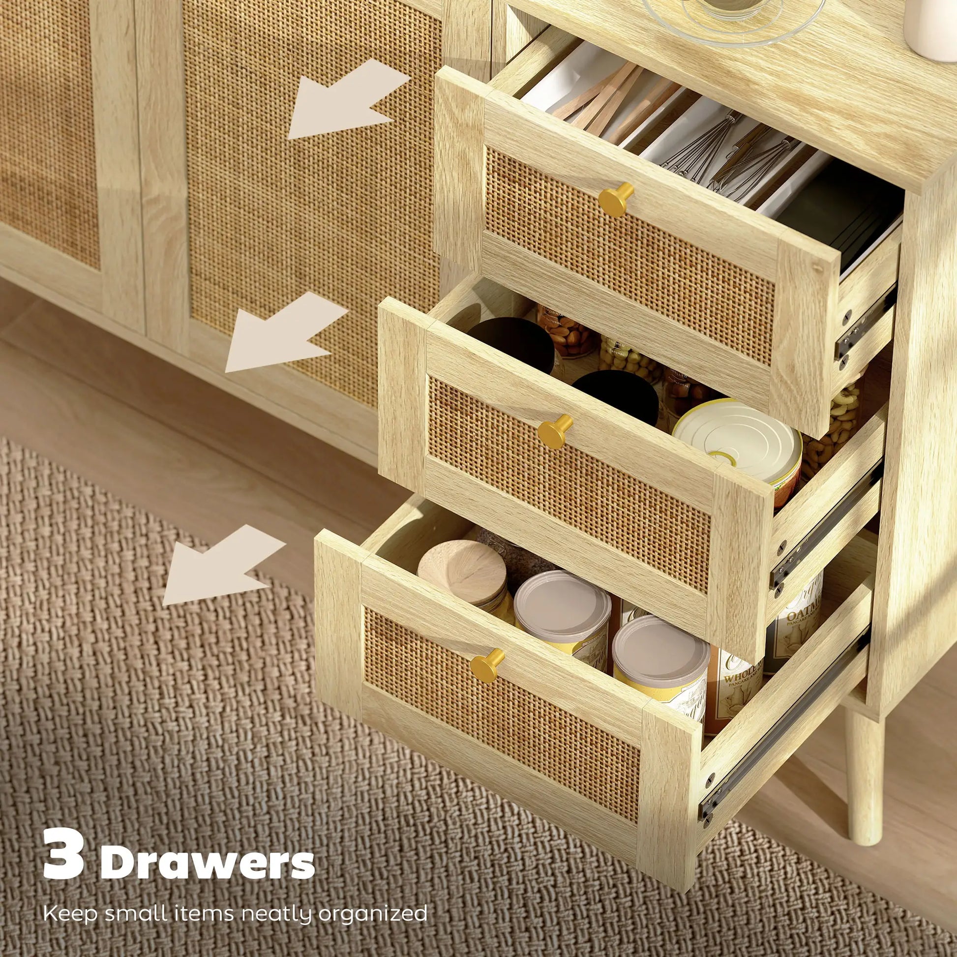 47 Inch Buffet Cabinet, Rattan Sideboard with Drawers, Natural Bar Cabinets at Gallery Canada