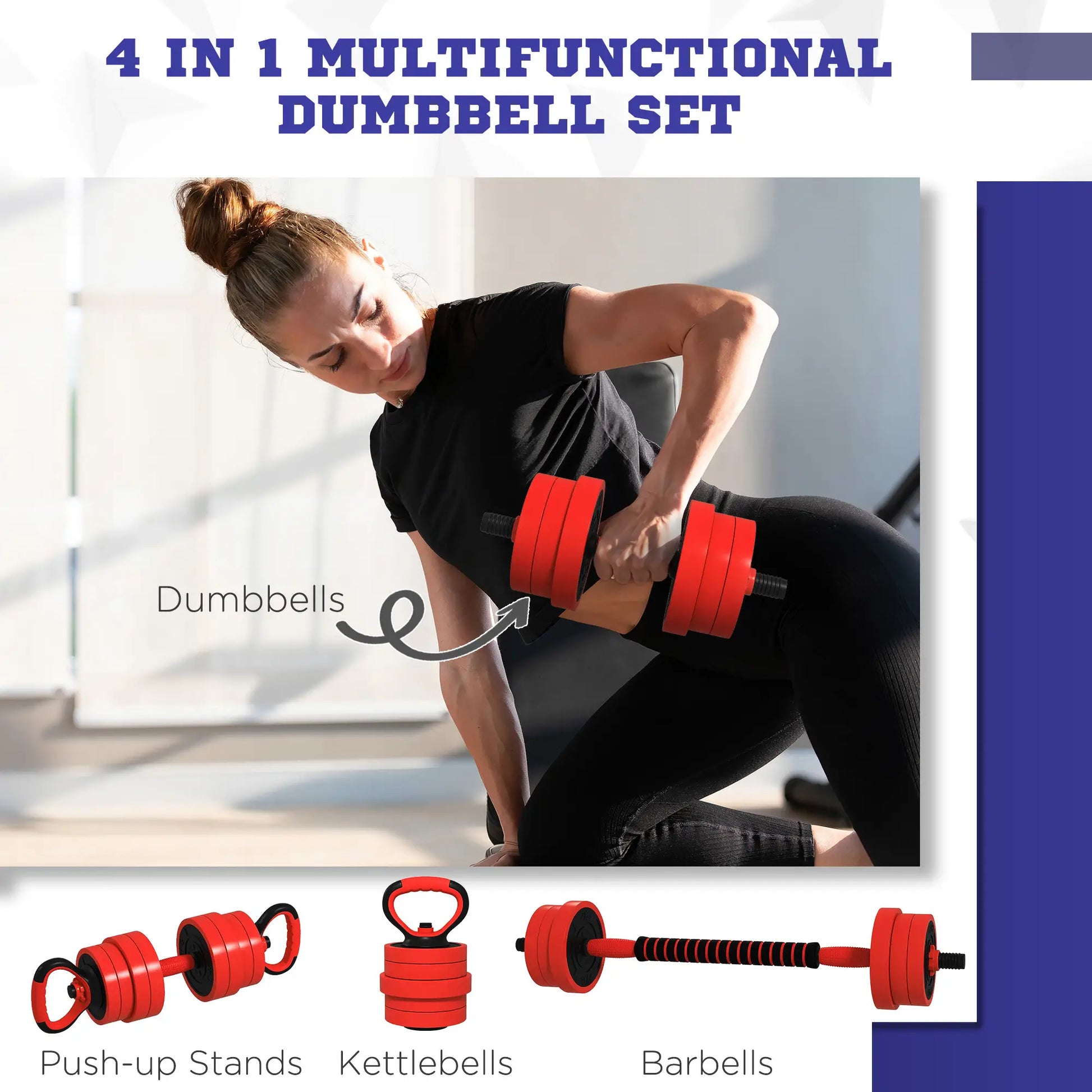 66lbs 4-in-1 Adjustable Weight Dumbbell Set, Barbell, Kettlebell, Red Dumbbells & Barbells at Gallery Canada