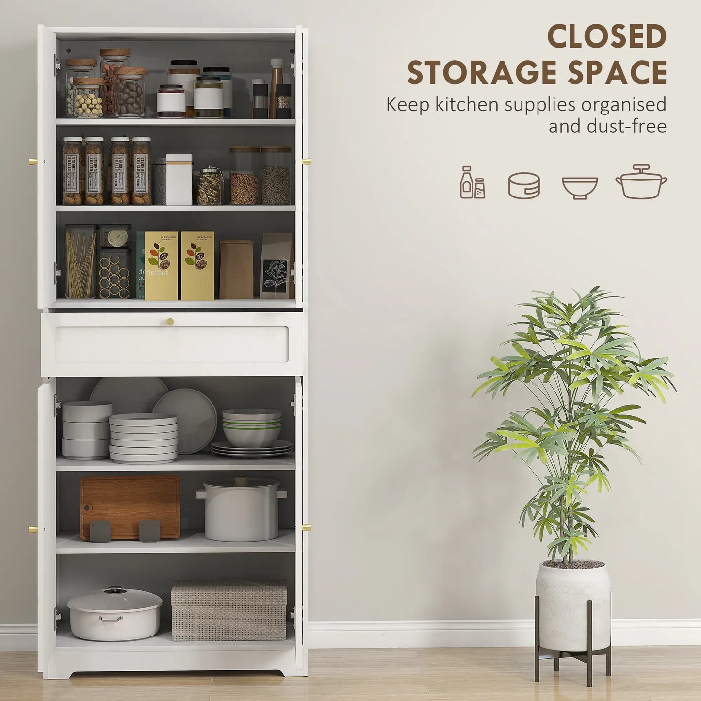 72.4" Tall Kitchen Pantry Cabinet, Shaker Doors, Adjustable Shelves, White Kitchen Pantry Cabinets at Gallery Canada