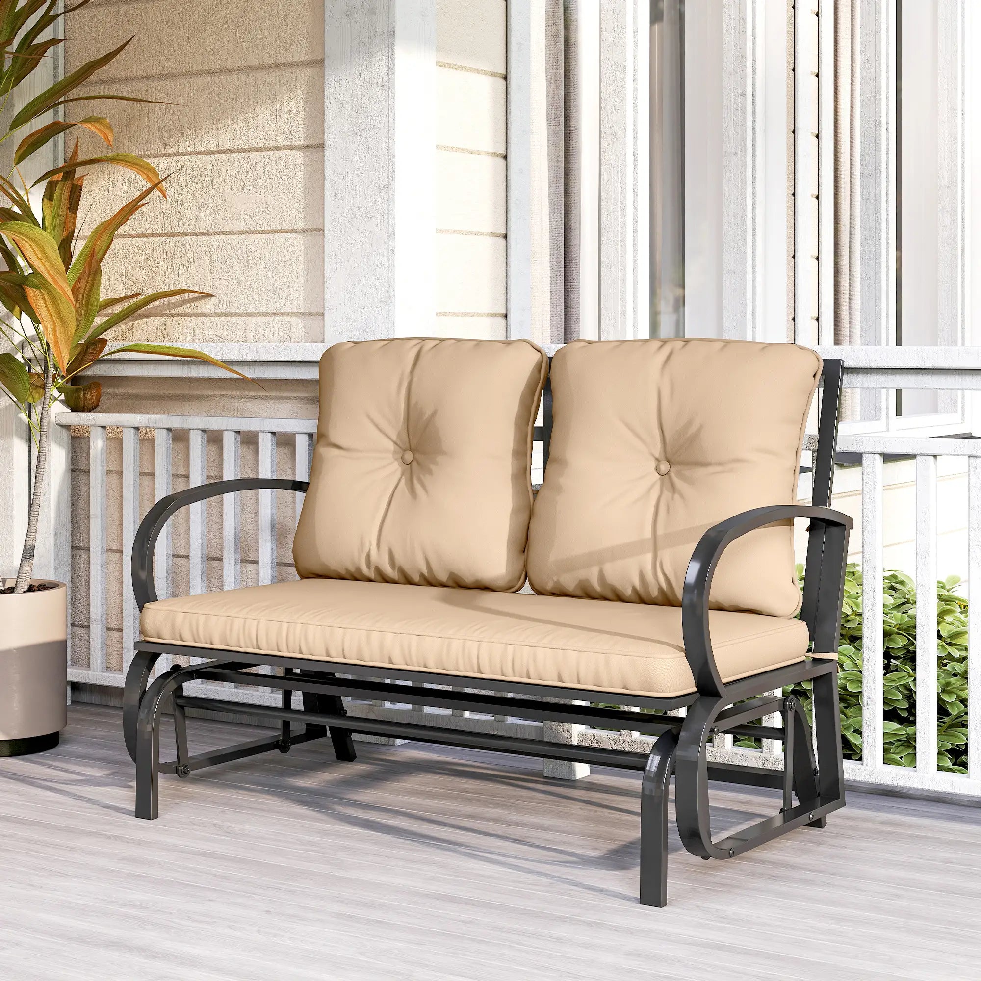 2-Person Outdoor Glider Chair, Steel Frame With Cushions, Khaki Outdoor Gliders at Gallery Canada