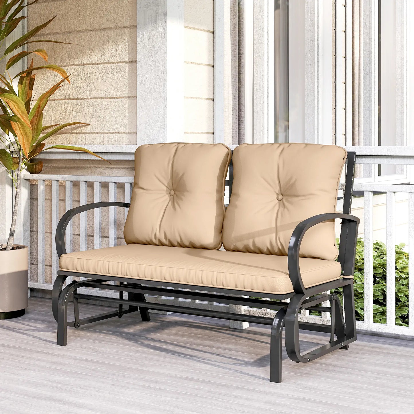 2-Person Outdoor Glider Chair, Steel Frame With Cushions, Khaki Outdoor Gliders at Gallery Canada