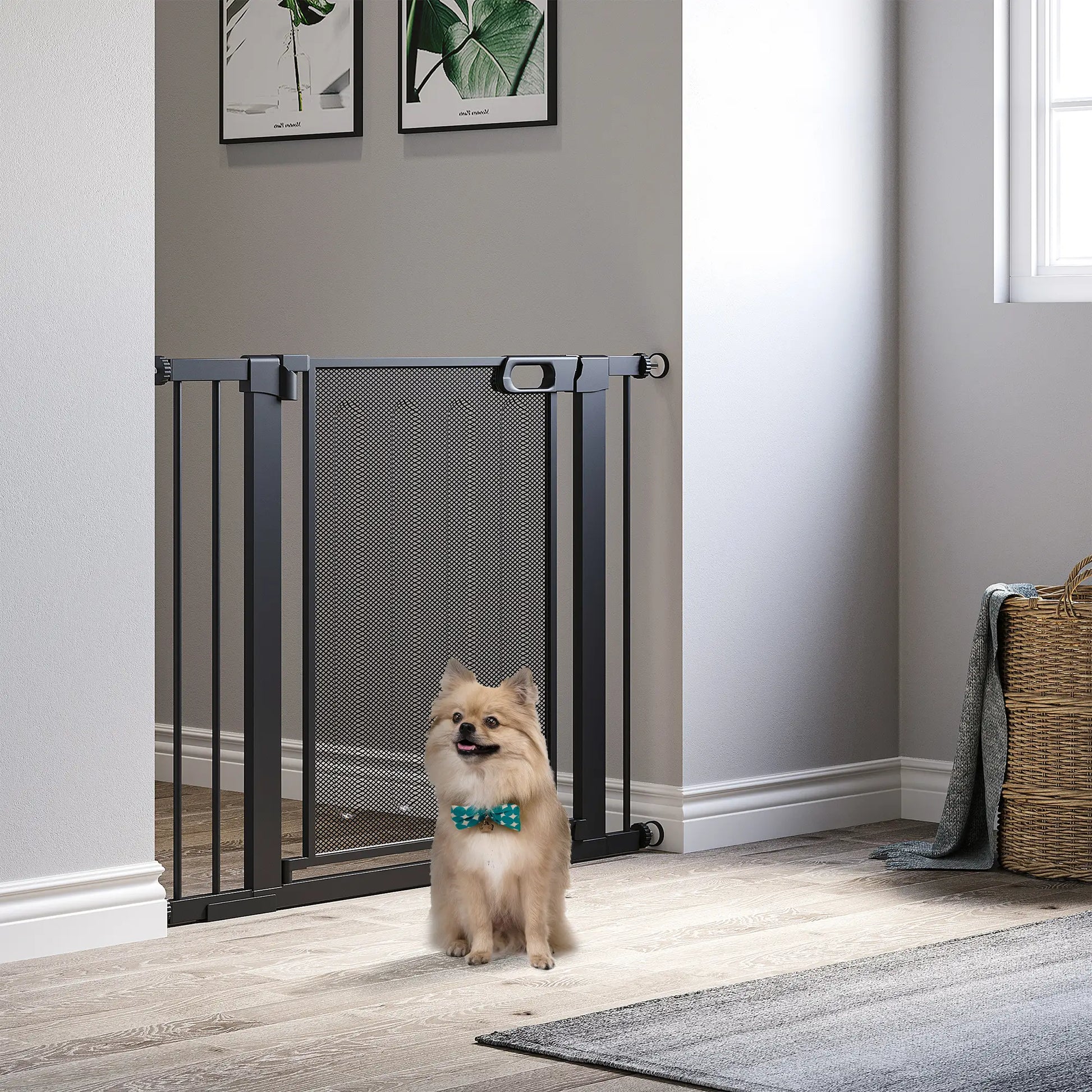 29.5"-40.6" Metal Pet Gate, Auto Closing Door, Double Locking, Black Houses, Kennels & Pens at Gallery Canada