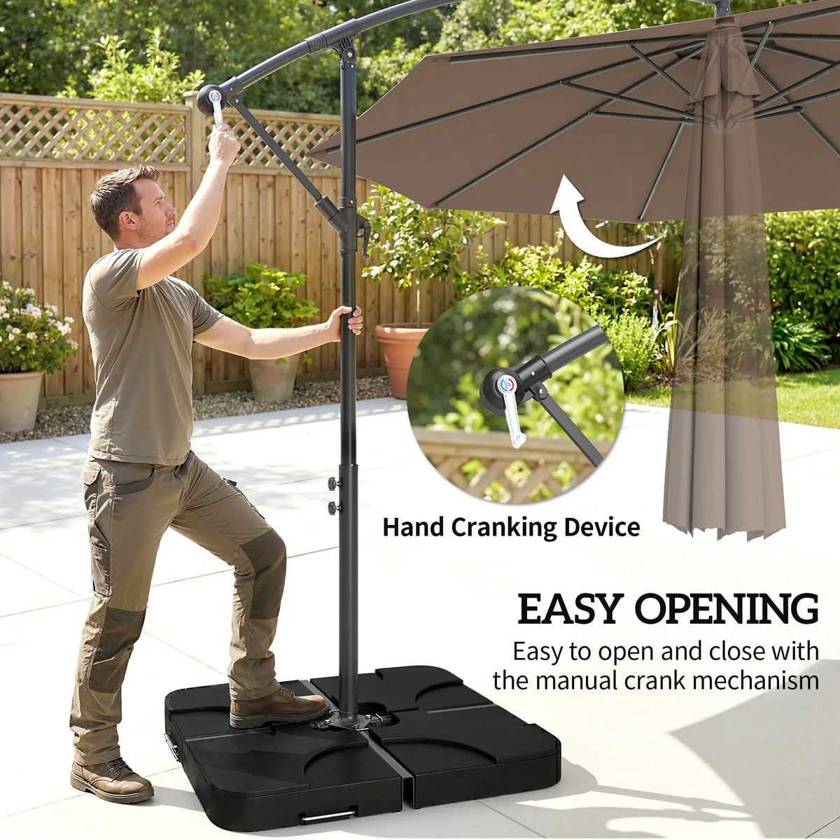9.6ft Offset Patio Umbrella, Hanging Parasol, Crank, Base Cantilever Umbrellas at Gallery Canada