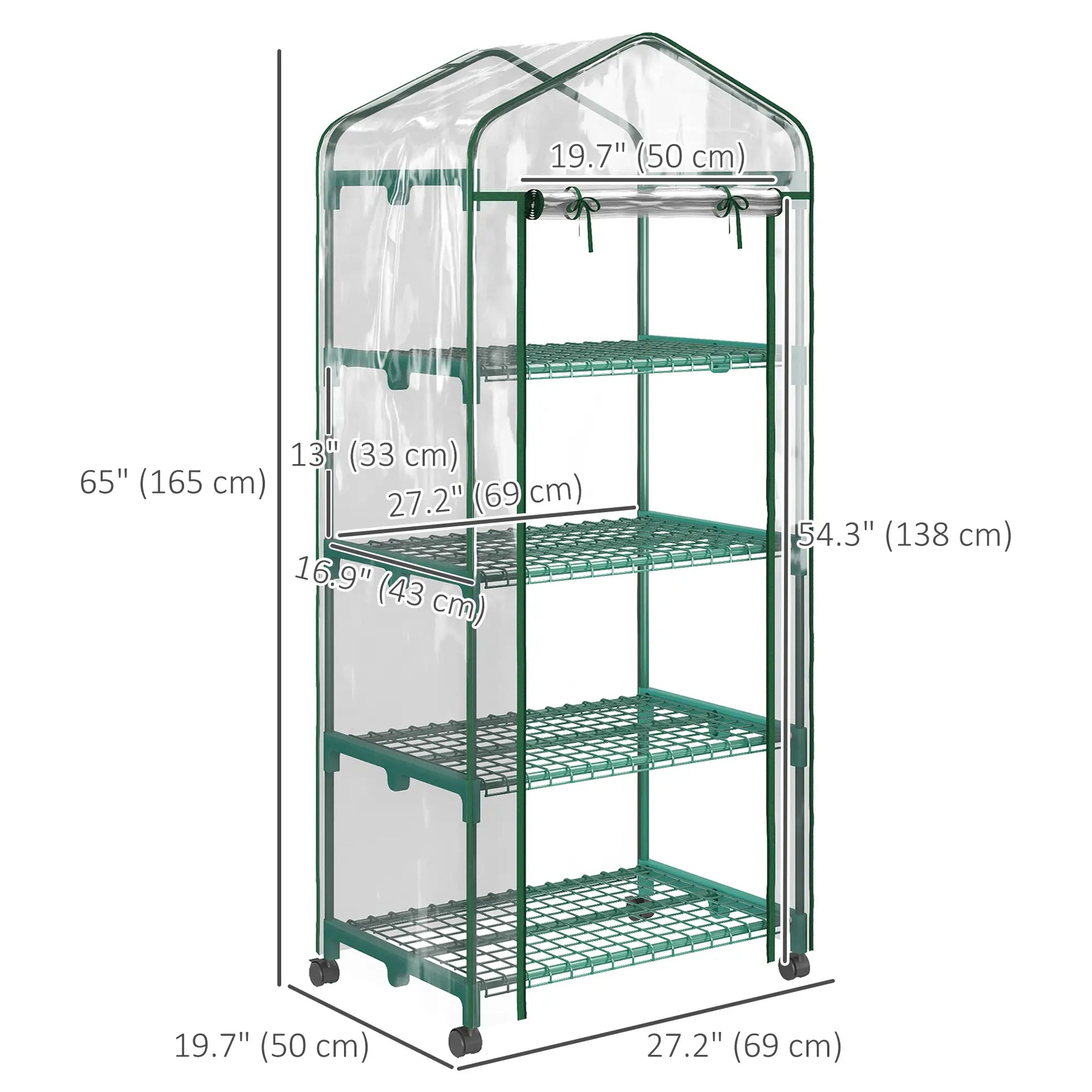 27" x 20" x 65" Portable Greenhouse, 4 Tier Shelves, Wheels, Steel Frame, Clear Plastic Cover Greenhouses at Gallery Canada