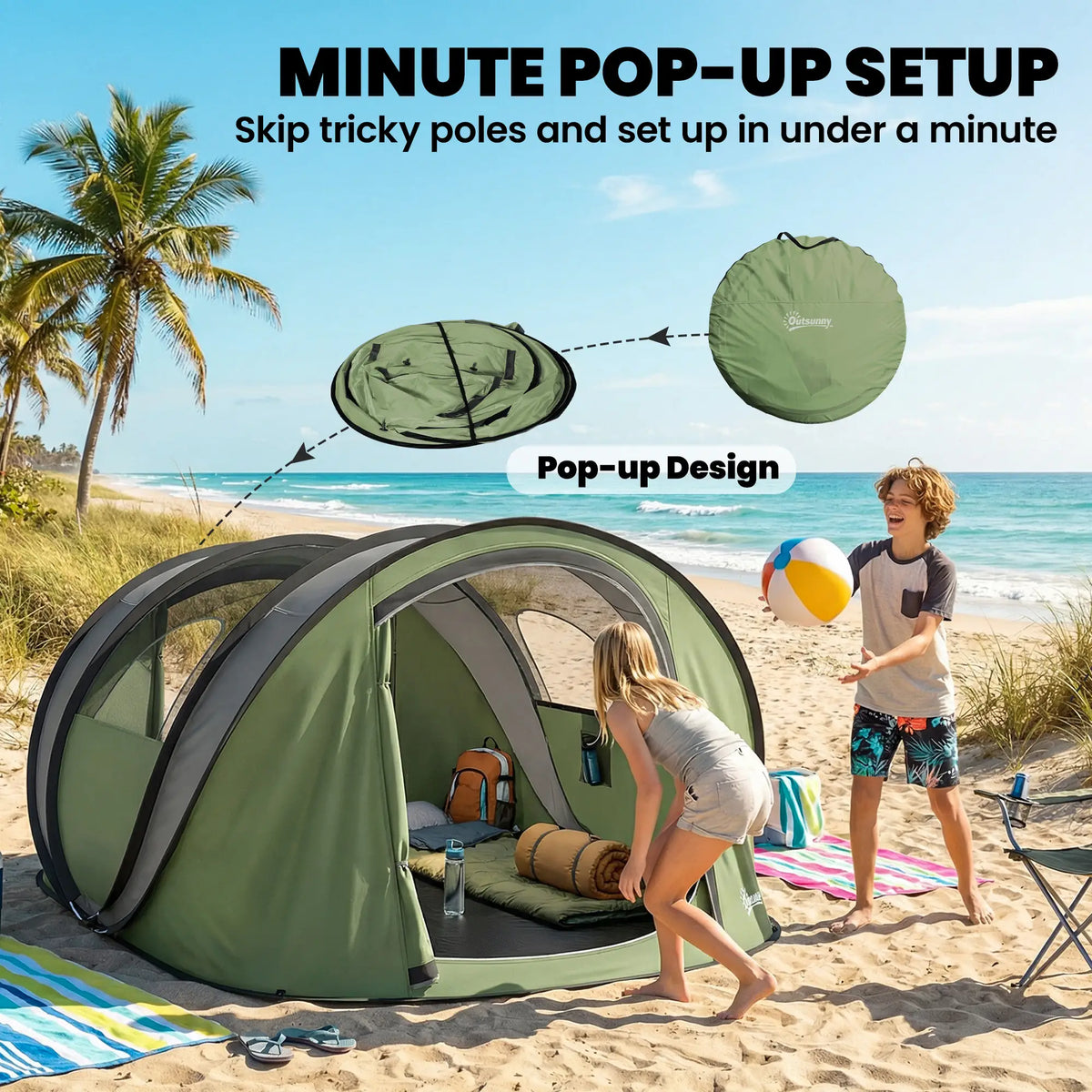 4-5 Person Pop-Up Camping Tent, Waterproof, 2 Doors 2 Windows, Green Camping Tents at Gallery Canada