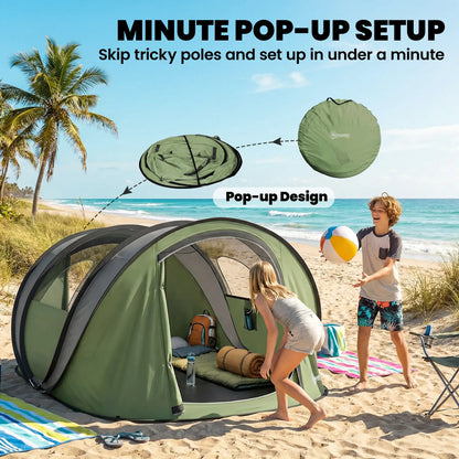 4-5 Person Pop-Up Camping Tent, Waterproof, 2 Doors 2 Windows, Green Camping Tents at Gallery Canada
