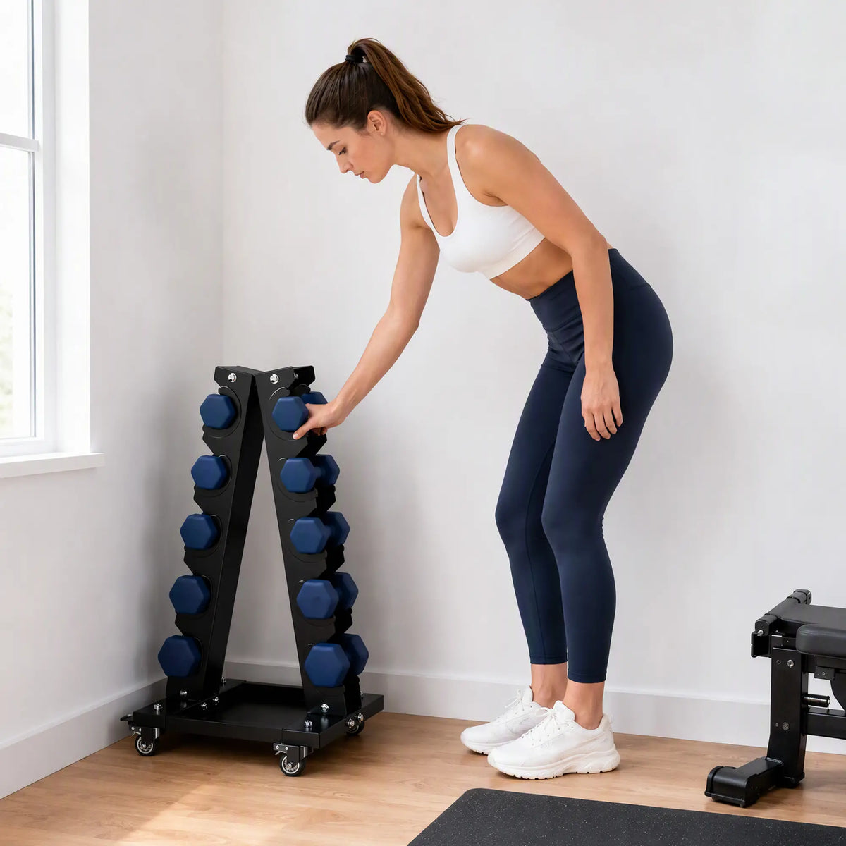 5-Tier Dumbbell Rack, A-Frame Weight Stand with Tray and Wheels, 264 LBS, Black Dumbbells & Barbells at Gallery Canada