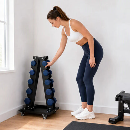 5-Tier Dumbbell Rack, A-Frame Weight Stand with Tray and Wheels, 264 LBS, Black Dumbbells & Barbells at Gallery Canada