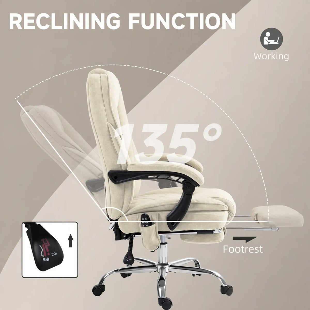Massage Office Chair, Reclining Computer Chair, Adjustable Height, Footrest, Beige Massage Chairs at Gallery Canada