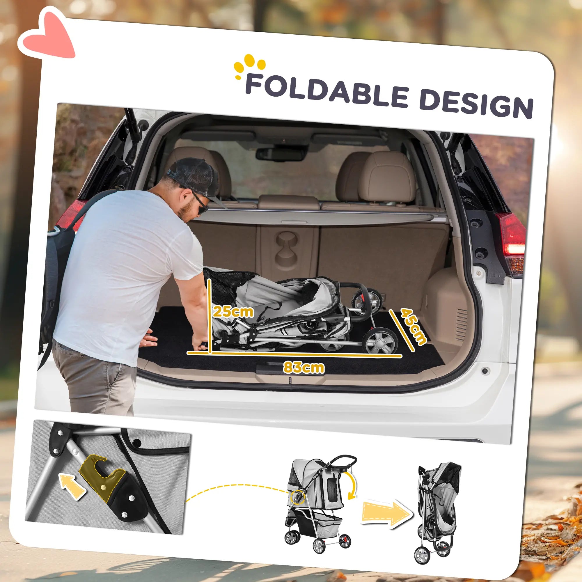 3 Wheel Foldable Dog Stroller, Storage Basket, Adjustable Canopy, Cupholder, Grey Dog Bike Trailers & Strollers at Gallery Canada