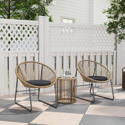 3 Piece Wicker Patio Set, 2 Chairs And Glass-Top Table, Natural Wood Bistro Sets at Gallery Canada