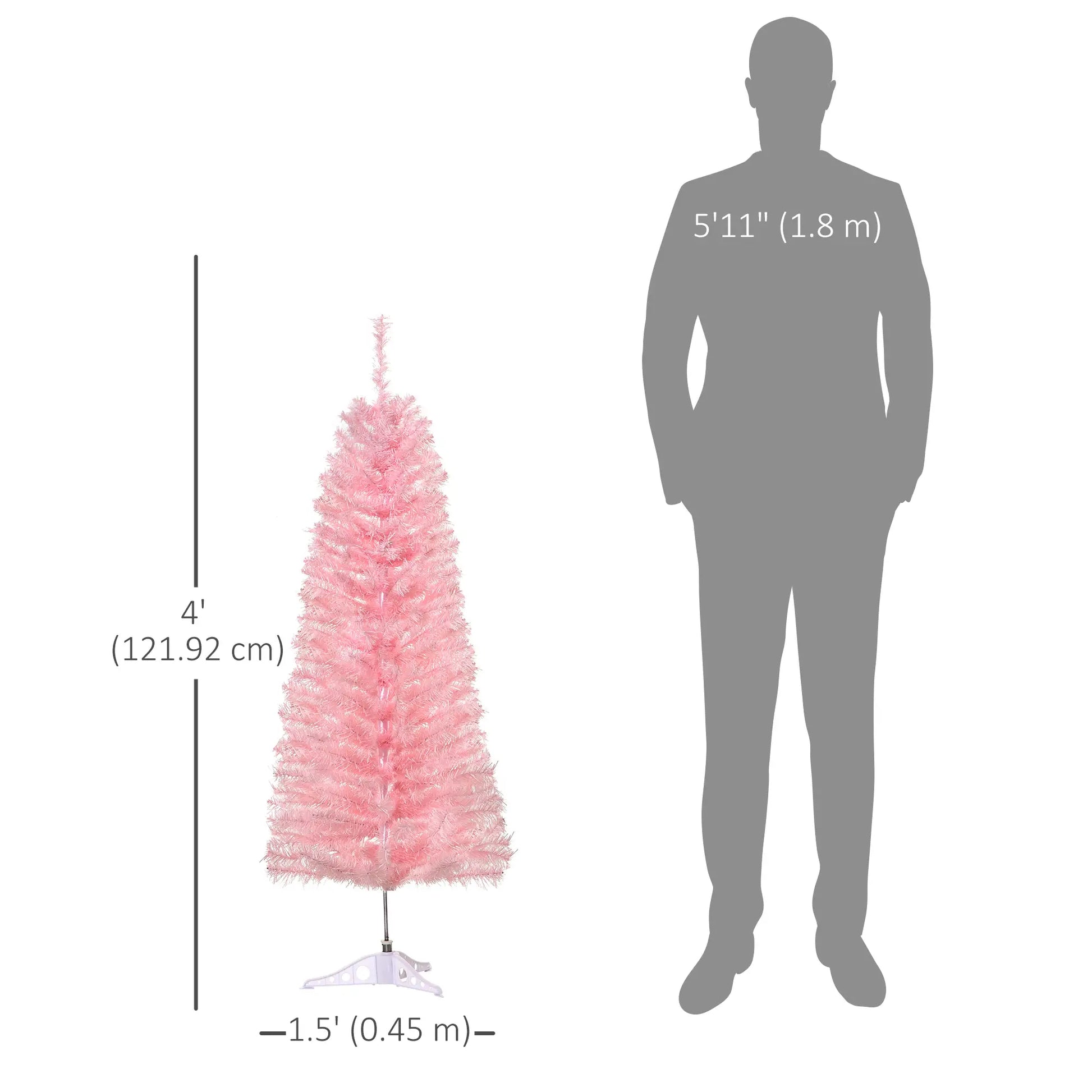 4FT Artificial Christmas Tree Holiday Xmas Holiday Pencil Tree Decoration with Automatic Open for Home Party, Pink Artificial Christmas Trees at Gallery Canada