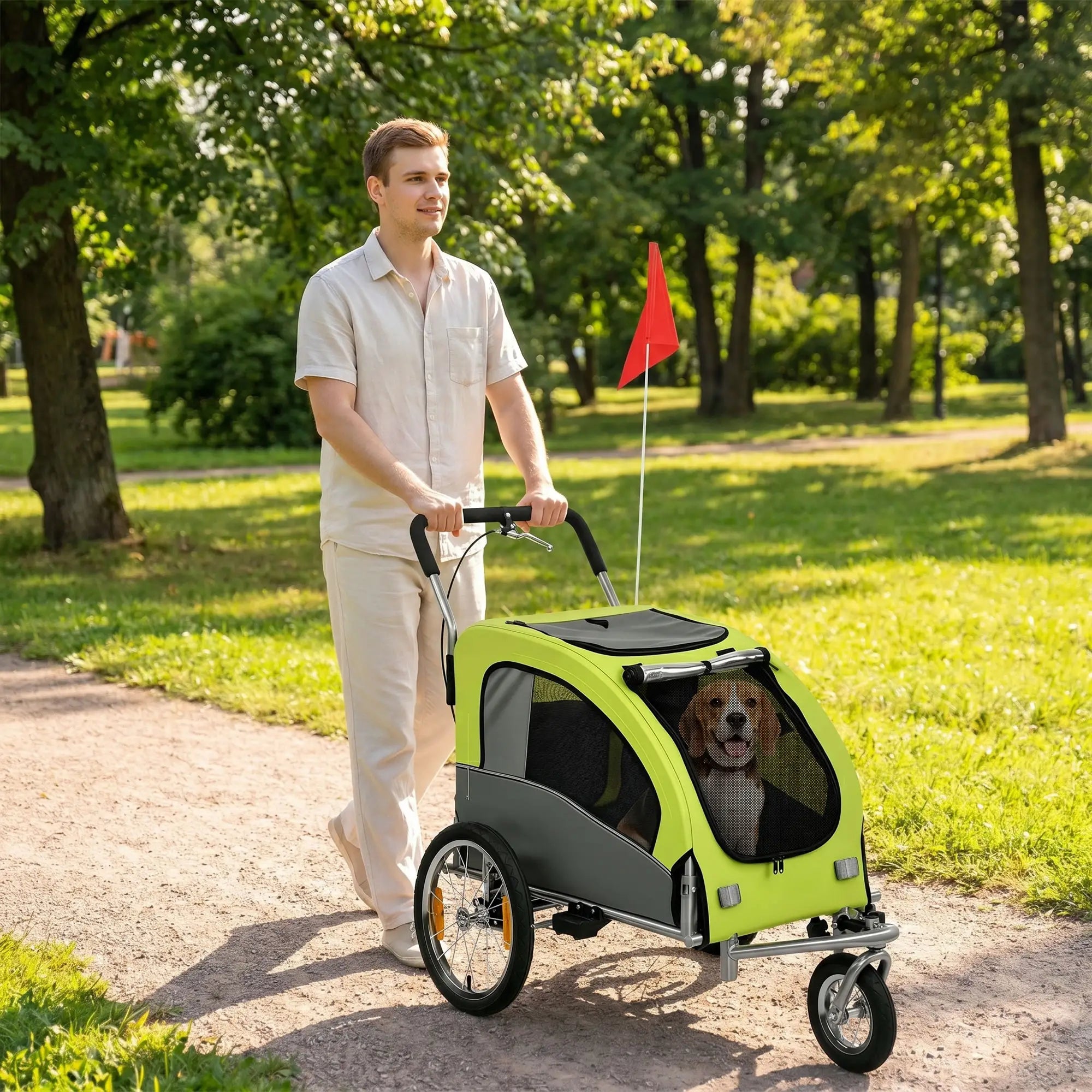2 in 1 Dog Bike Trailer, Foldable Pet Stroller, Dog Bicycle Trailer with Suspension, Universal Bicycle Coupler, Green Dog Bike Trailers & Strollers at Gallery Canada