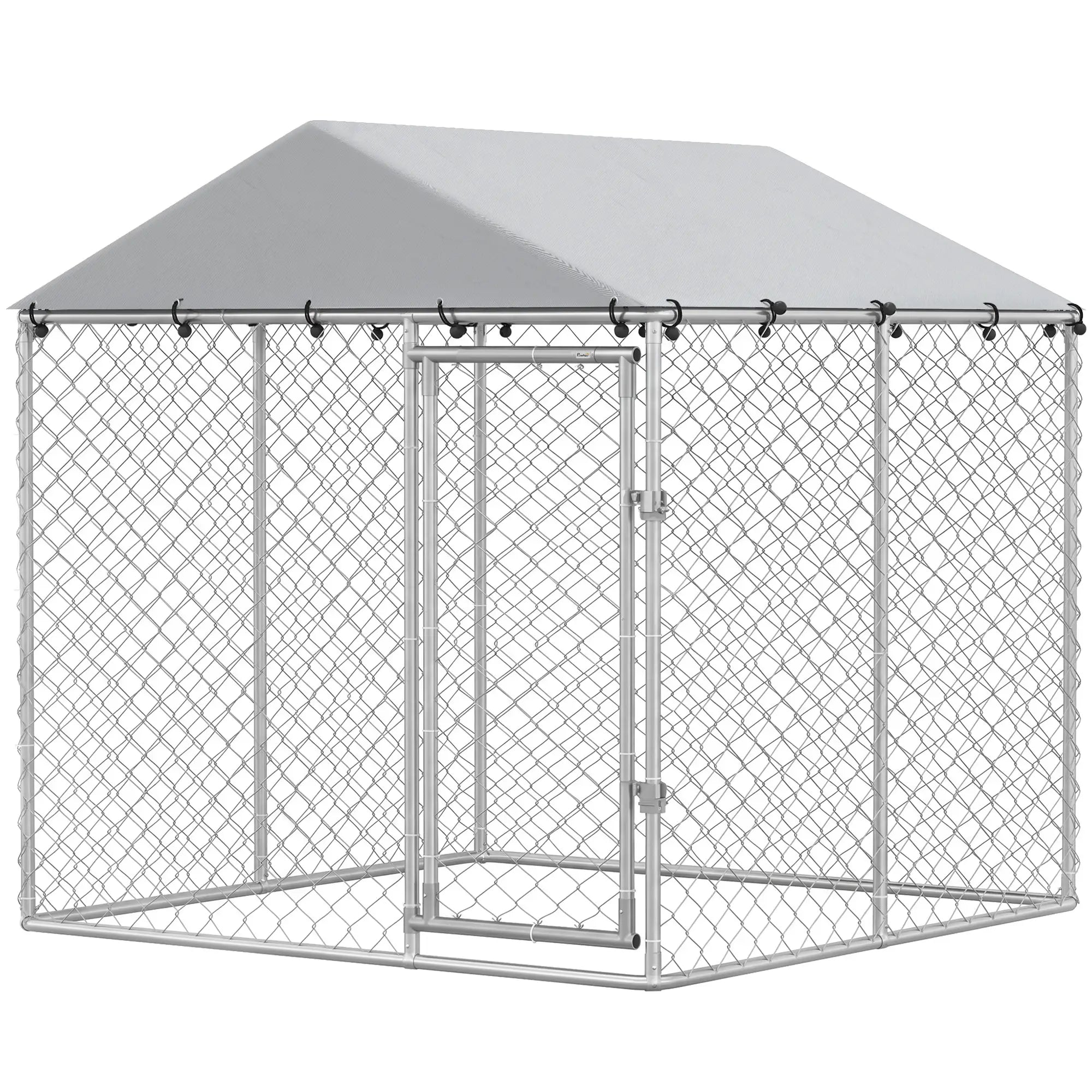6.6' x 6.6' x 6.6' Outdoor Dog Kennel Heavy Duty Galvanized Steel with UV-resistant Roof, Silver Dog Kennels Silver at Gallery Canada
