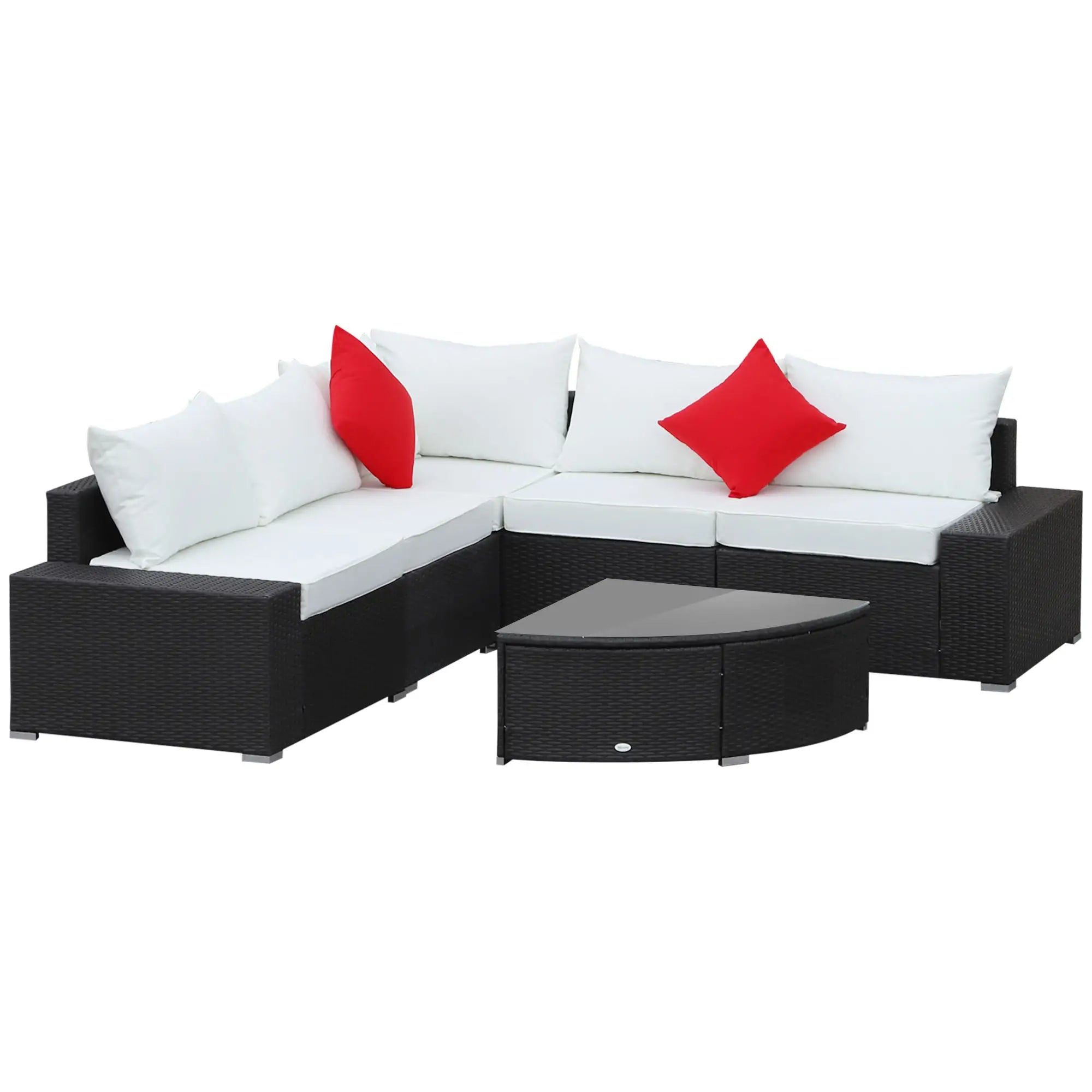 Wicker Sectional Sofa Set, Cushioned Patio Set with Coffee Table Patio Furniture Sets Dark Coffee Rattan, Cream White Cushion, Red Pillows at Gallery Canada