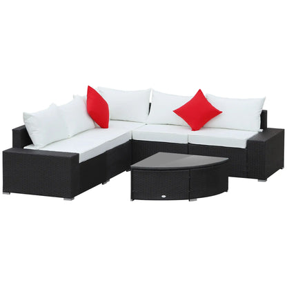 Wicker Sectional Sofa Set, Cushioned Patio Set with Coffee Table Patio Furniture Sets Dark Coffee Rattan, Cream White Cushion, Red Pillows at Gallery Canada