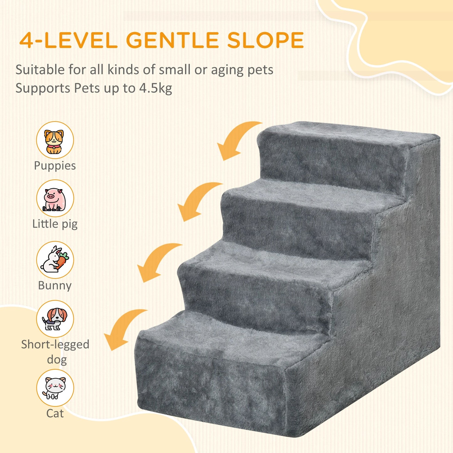 4-Step Dog Ramp for Sofa, Bed, Couch, Removable Cover, Light Grey Dog Stairs at Gallery Canada