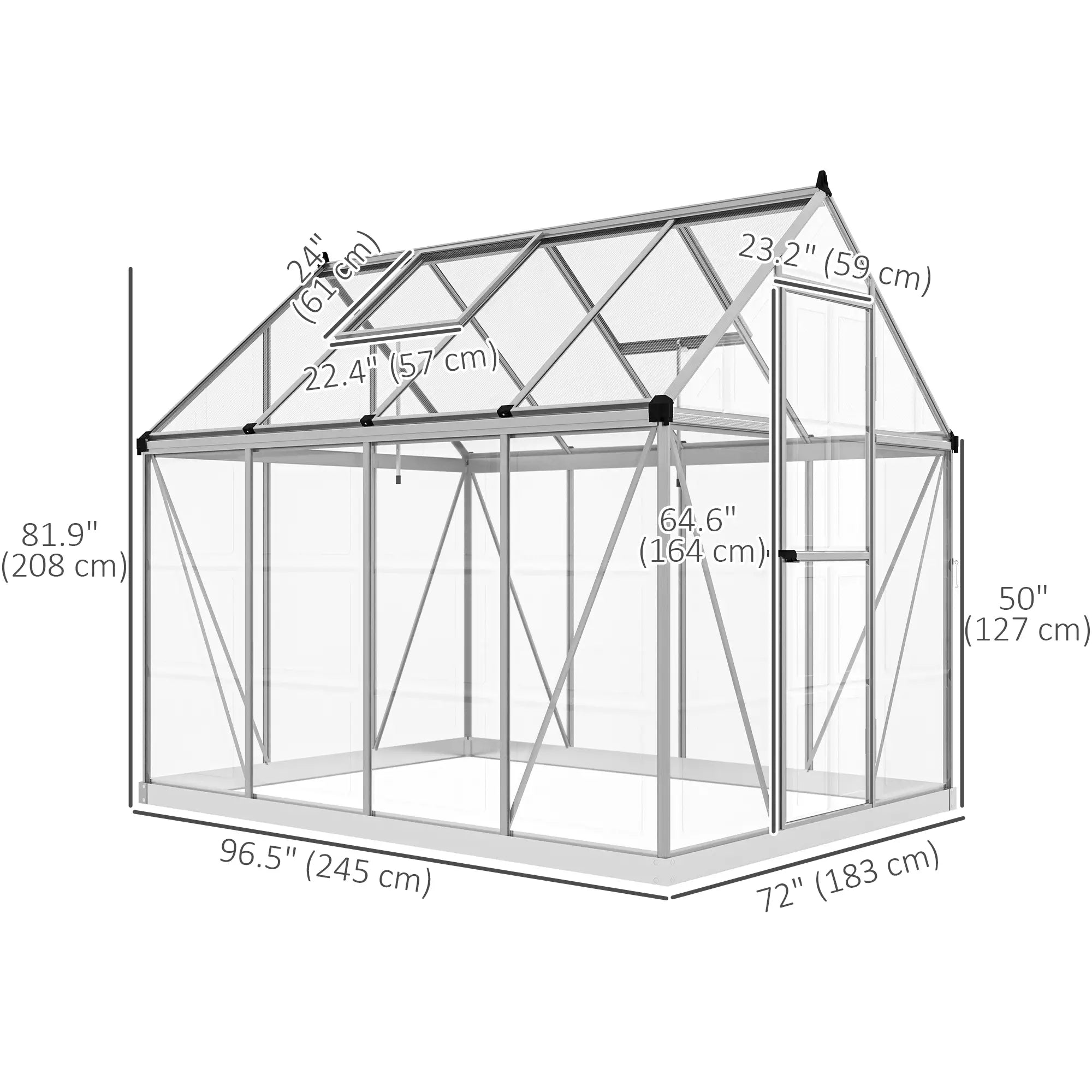 6' x 8' Walk-In Polycarbonate Greenhouse, Aluminium, 2 Panel Types, 5-Level Roof Vent Walk In Greenhouses at Gallery Canada
