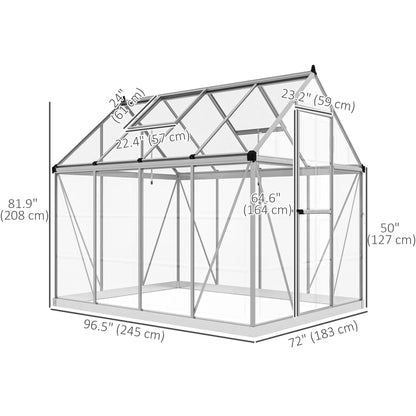 6' x 8' Walk-In Polycarbonate Greenhouse, Aluminium, 2 Panel Types, 5-Level Roof Vent Walk In Greenhouses at Gallery Canada