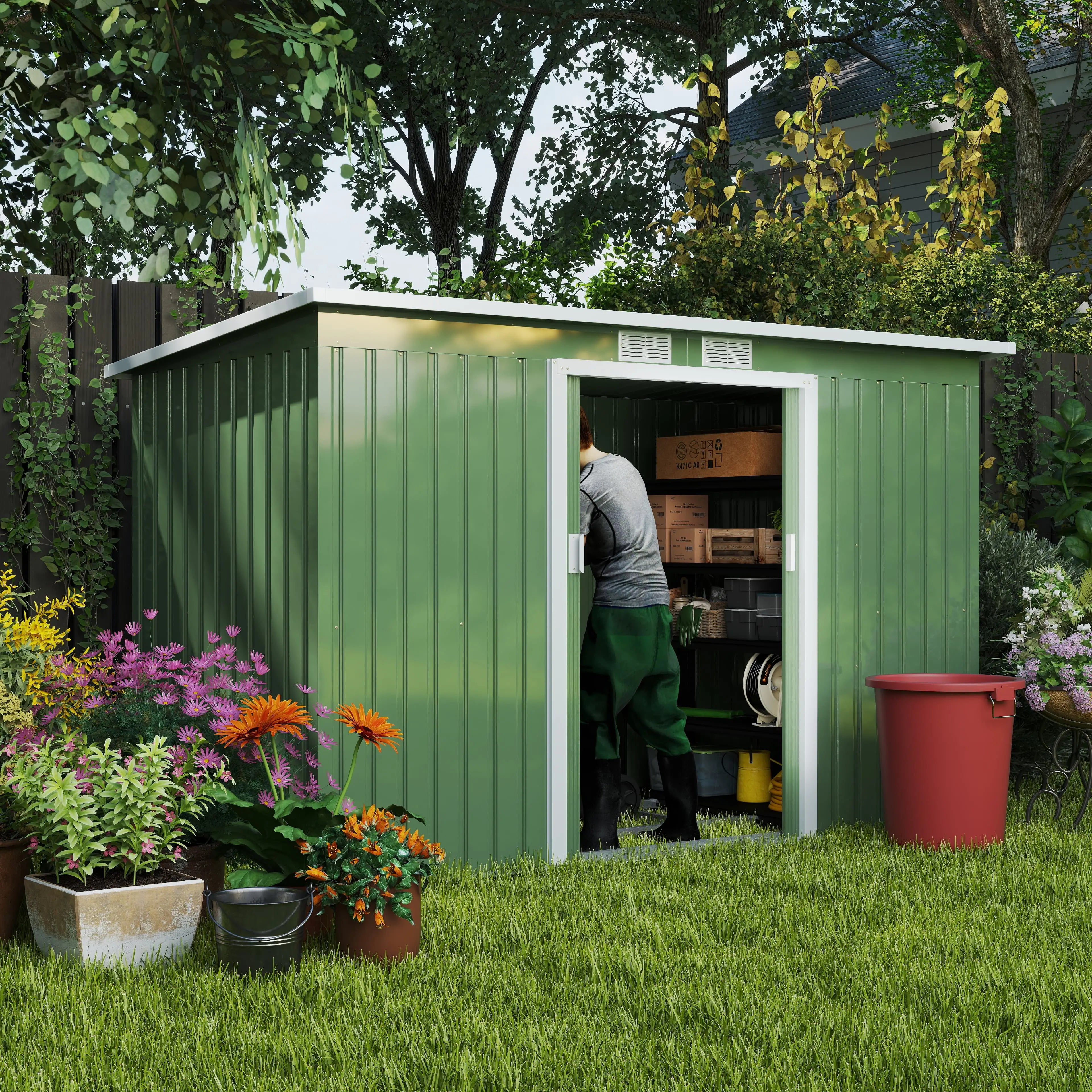 9' x 4' Metal Garden Storage Shed, with Foundation Kit, Light Green Sheds at Gallery Canada