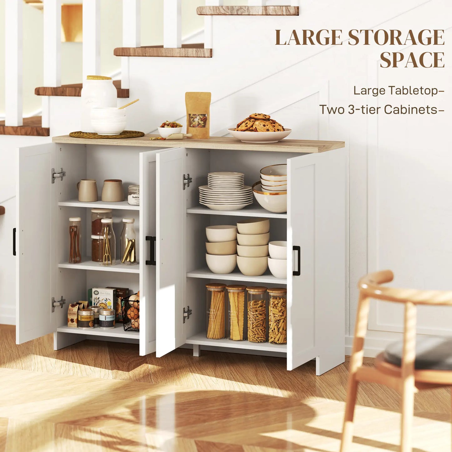 Modern Sideboard Buffet Cabinet, Modern Kitchen Storage Cabinet with 4 Doors Adjustable Shelves, for Dining Room, White Storage Cabinets at Gallery Canada
