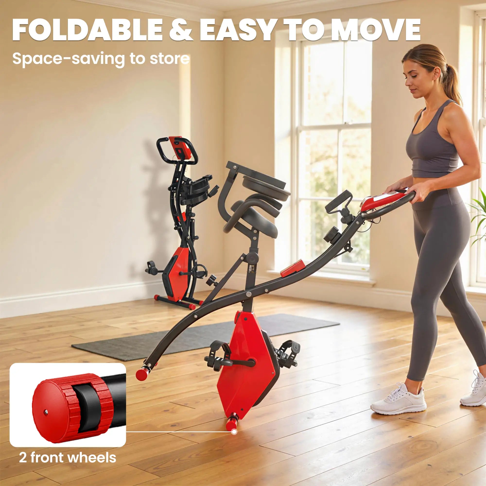 3 in 1 Folding Exercise Bike, 8-Level Magnetic Resistance, Adjustable Seat, Red Exercise & Stationary Bikes at Gallery Canada