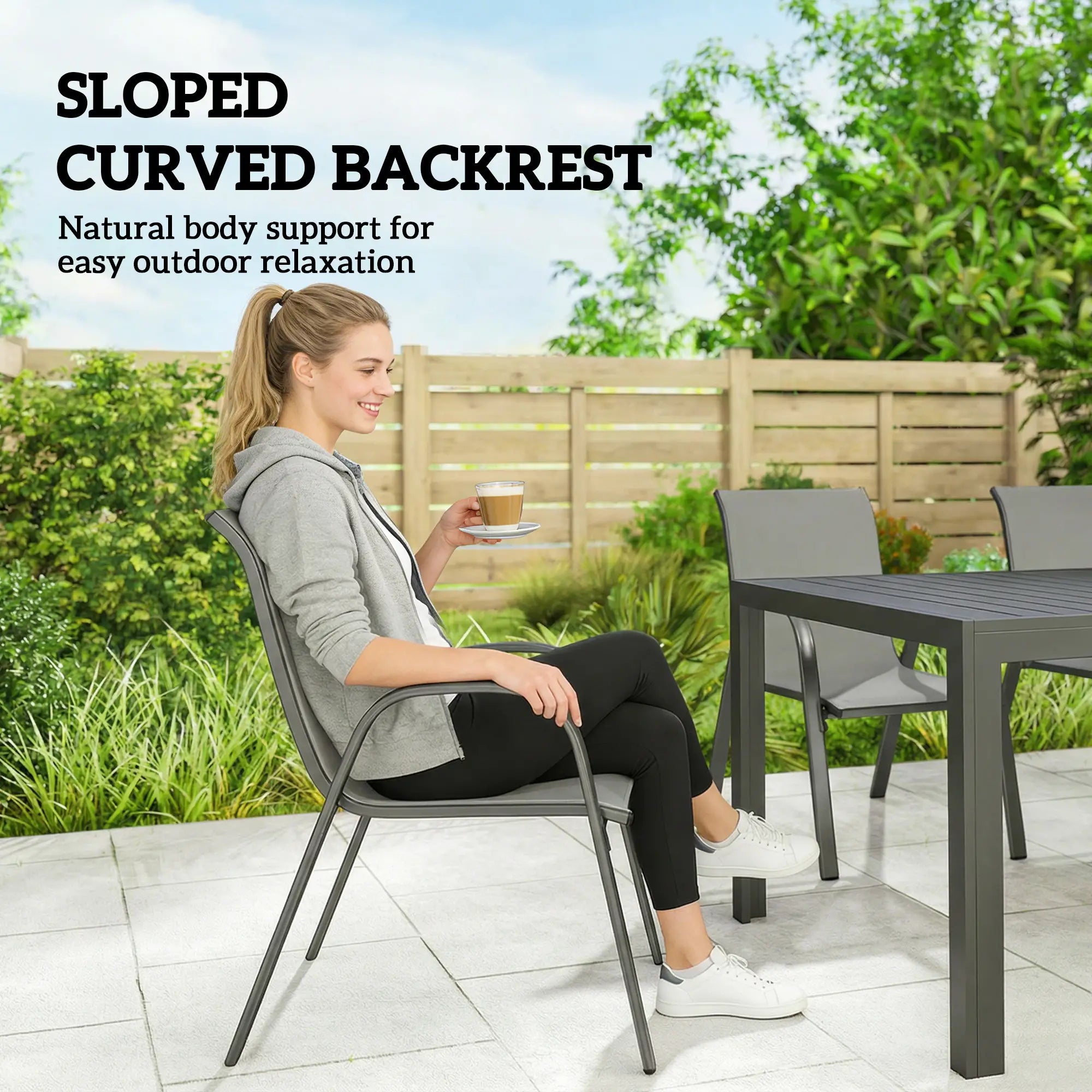 7-Piece Outdoor Dining Set, Rectangular Table, Stackable Chairs, Light Grey Outdoor Dining Sets at Gallery Canada