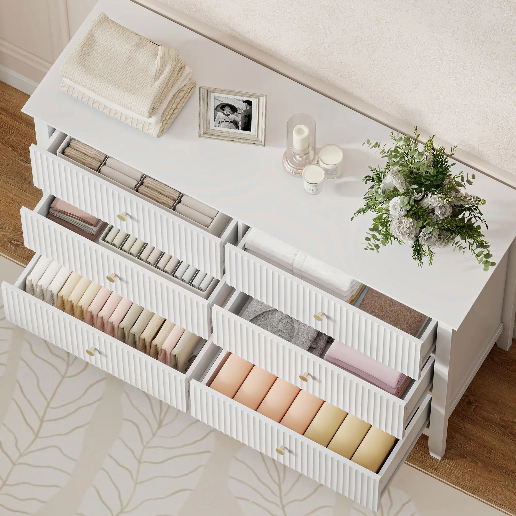 Modern 6 Drawer Dresser, Double Chest, White Storage Cabinets at Gallery Canada