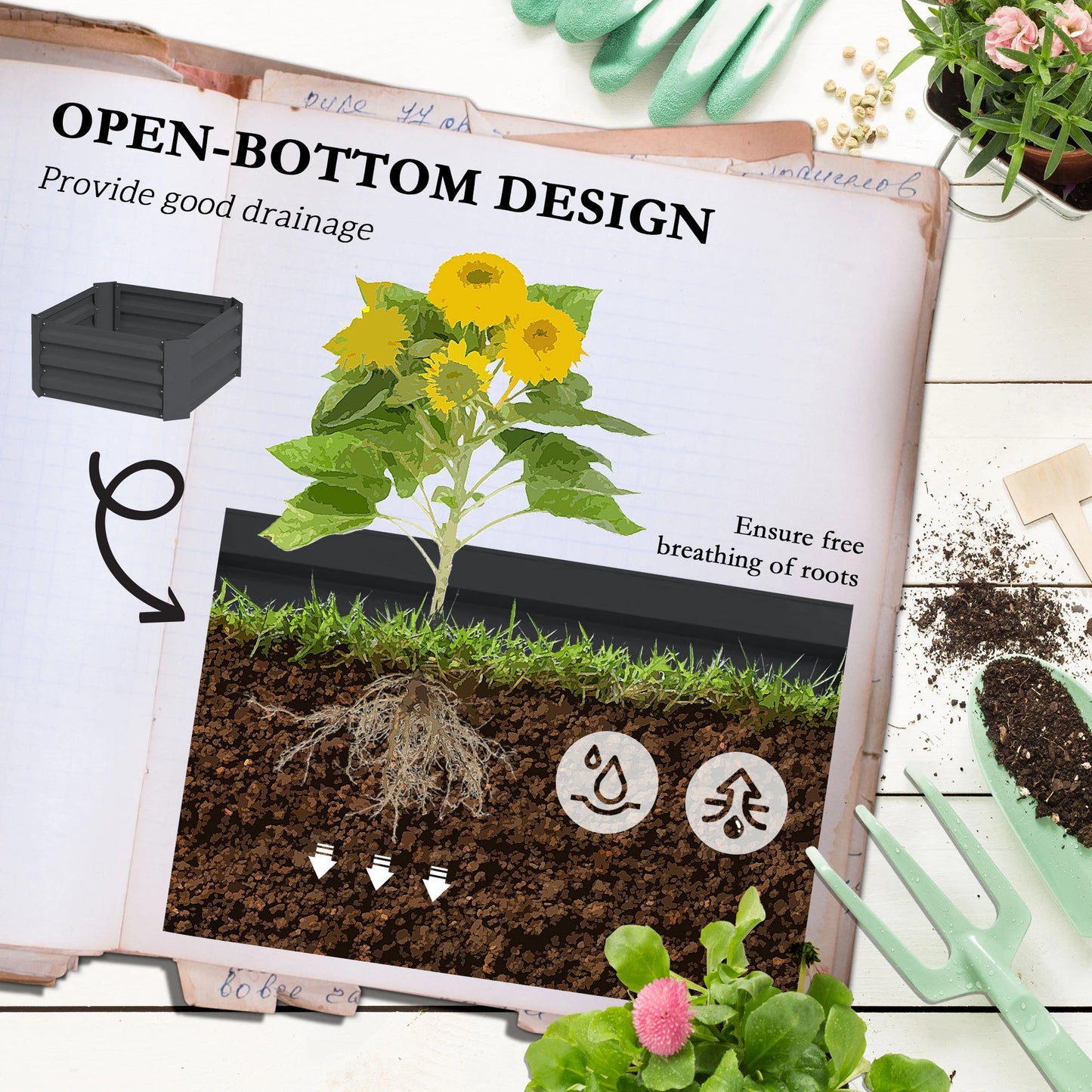 Galvanized Planter Box, Raised Garden Bed with Trellis, Grey Galvanized Planter Boxes at Gallery Canada