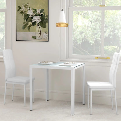 3-Piece Rectangular Glass Dining Table, Metal Frame, Faux Leather Chairs, White Bar Sets at Gallery Canada