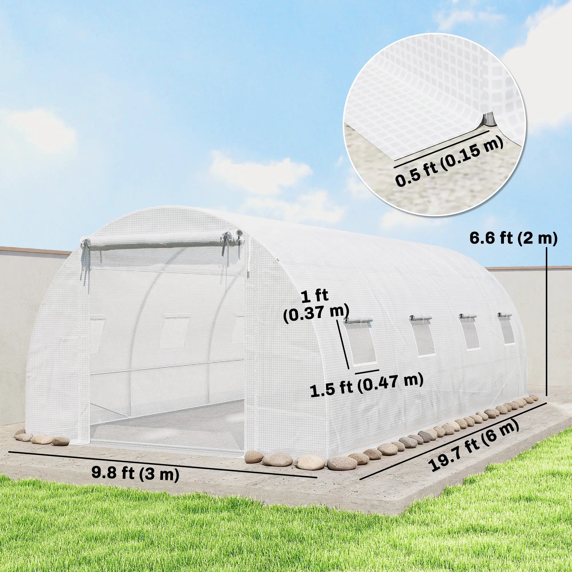 Walk-in Tunnel Greenhouse, 20'x10'x7', Mesh Door, PE Cover, White Tunnel Greenhouses at Gallery Canada