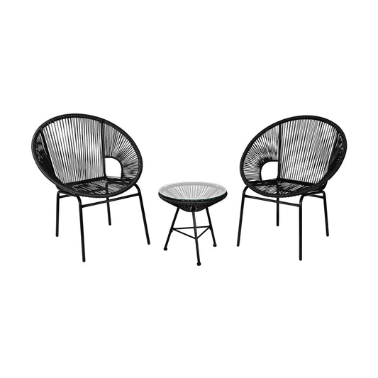 3PCS Patio Acapulco Bistro Set, Glass Table, Black Patio Conversation Sets Black at Gallery Canada