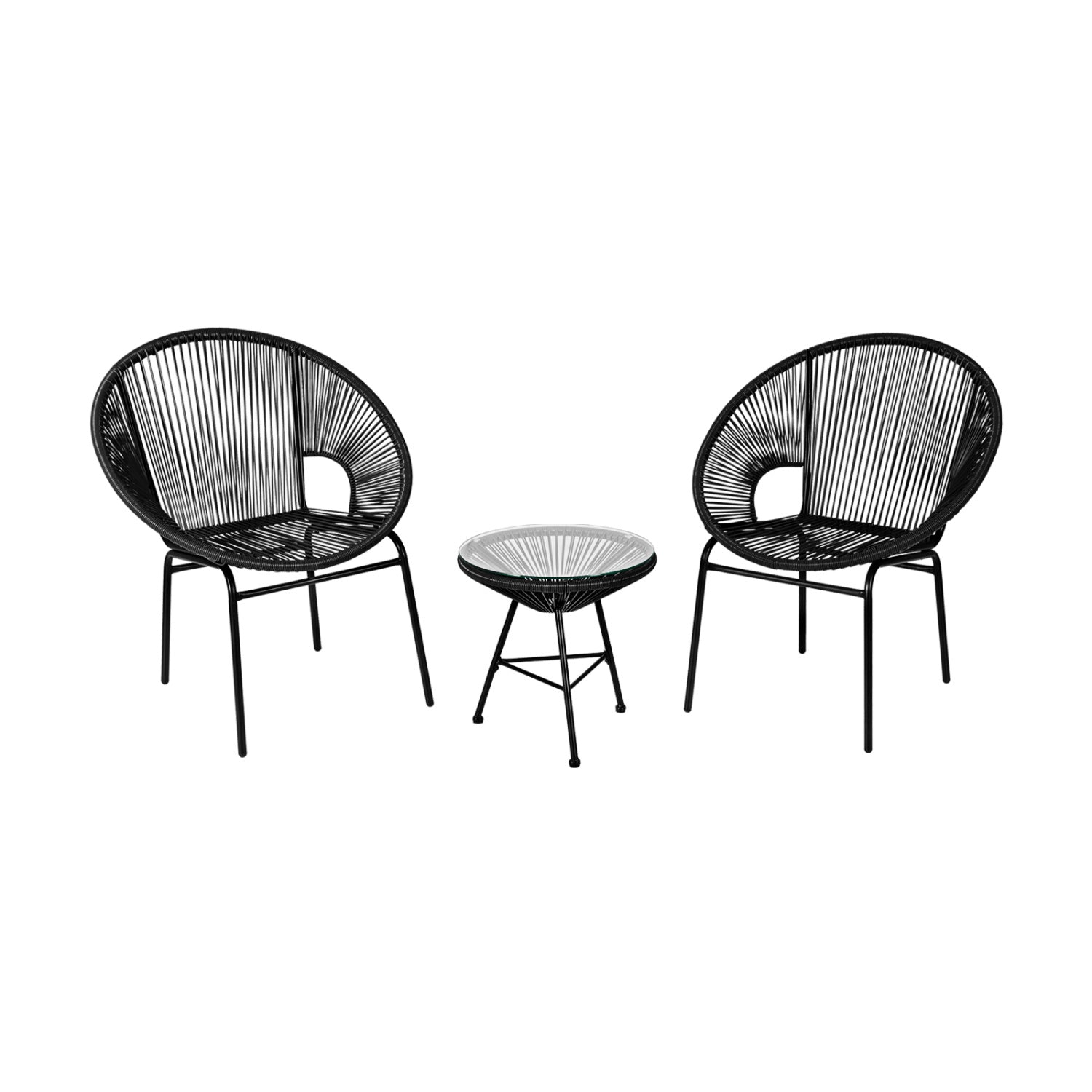 3PCS Patio Acapulco Bistro Set, Glass Table, Black Patio Conversation Sets Black at Gallery Canada