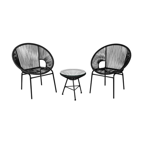 3PCS Patio Acapulco Bistro Set, Glass Table, Black