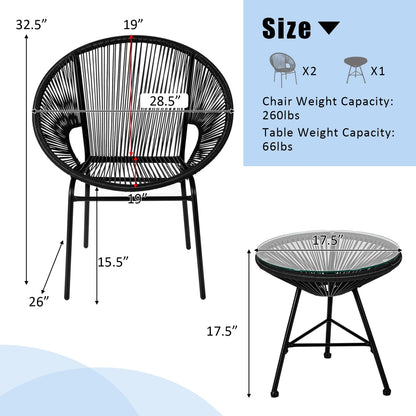 3PCS Patio Acapulco Bistro Set, Glass Table, Black Patio Conversation Sets at Gallery Canada