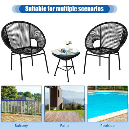 3PCS Patio Acapulco Bistro Set, Glass Table, Black Patio Conversation Sets at Gallery Canada
