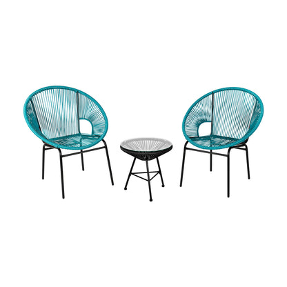 3PCS Patio Acapulco Bistro Set, Glass Table, Turquoise Patio Conversation Sets Turquoise at Gallery Canada