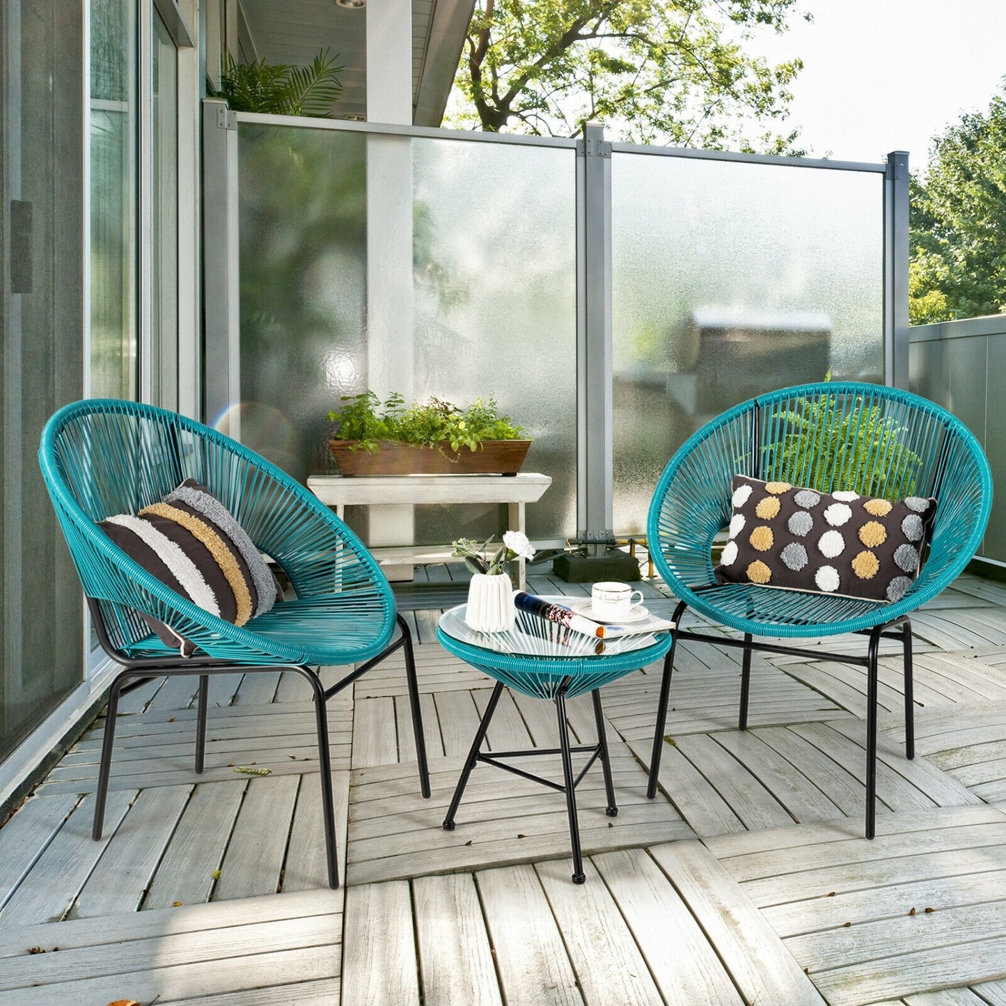 3PCS Patio Acapulco Bistro Set, Glass Table, Turquoise Patio Conversation Sets at Gallery Canada