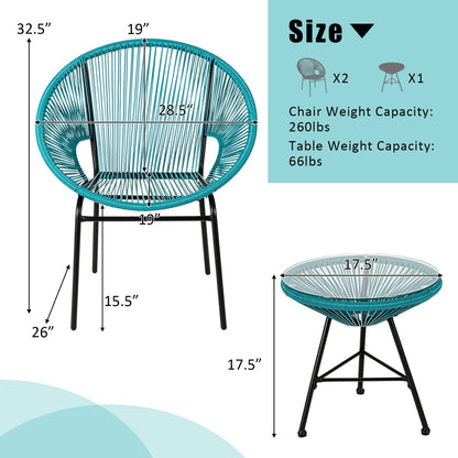 3PCS Patio Acapulco Bistro Set, Glass Table, Turquoise Patio Conversation Sets at Gallery Canada