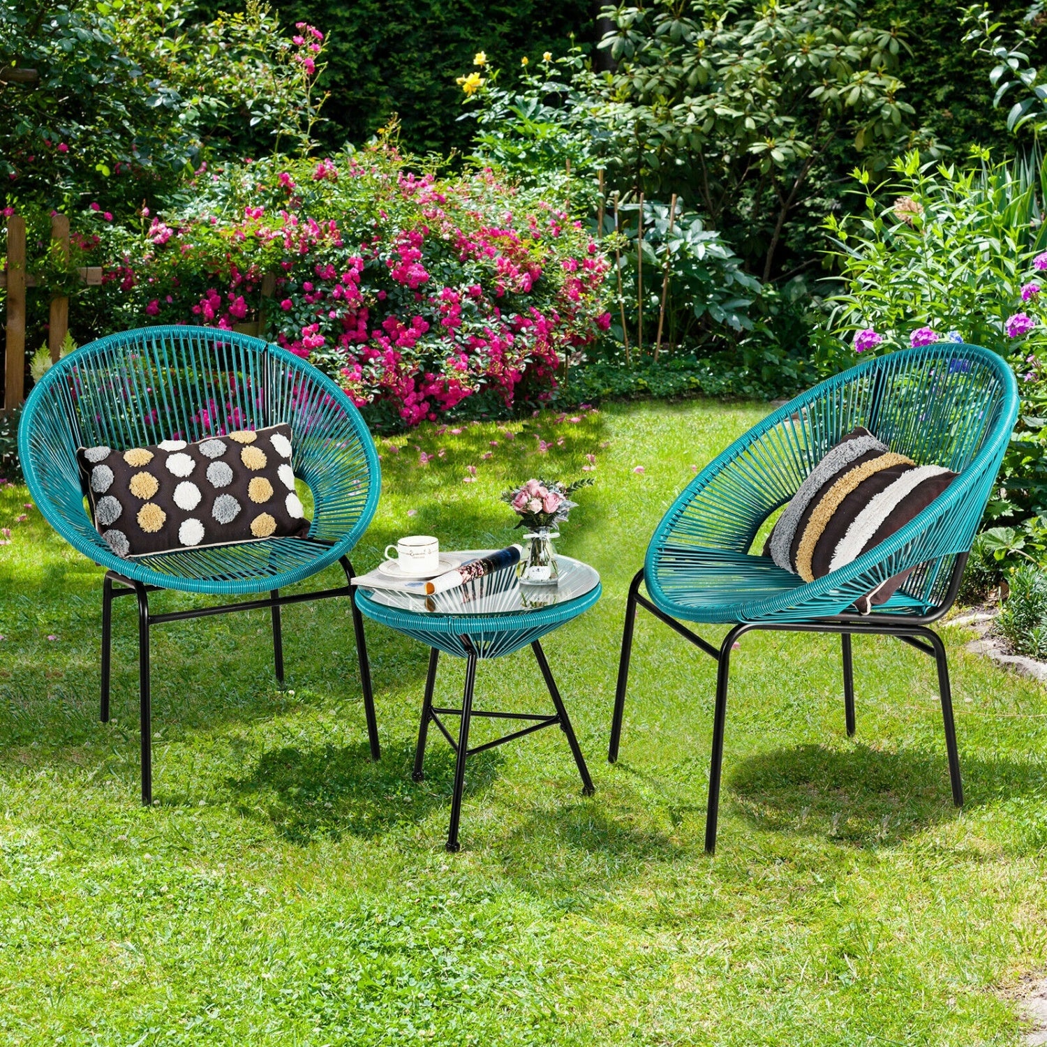 3PCS Patio Acapulco Bistro Set, Glass Table, Turquoise Patio Conversation Sets at Gallery Canada