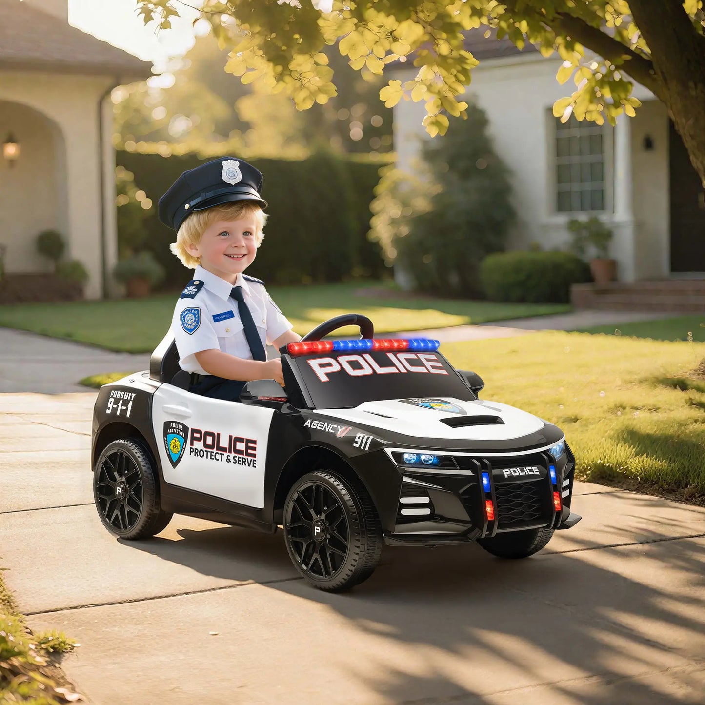 Kids Electric Police Car, Remote Control, Sirens, Lights, Music, White Electric Toy Cars at Gallery Canada