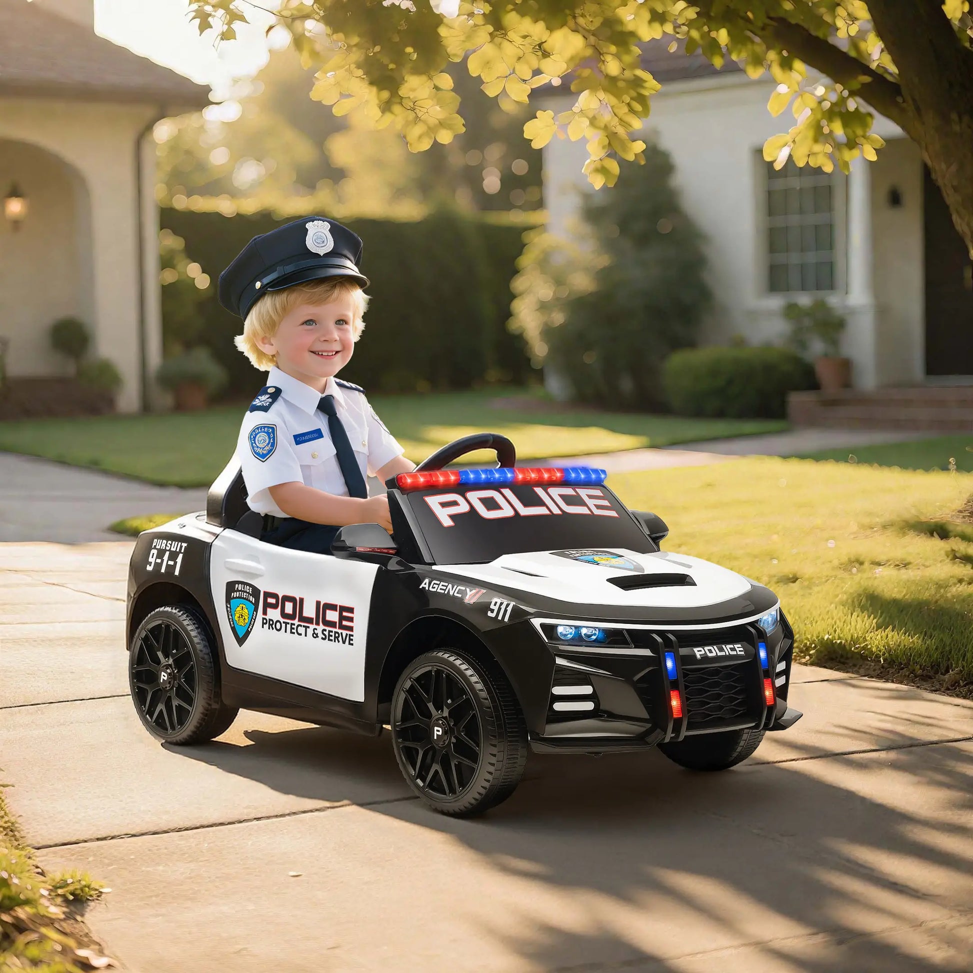 Kids Electric Police Car, Remote Control, Sirens, Lights, Music, White Electric Toy Cars at Gallery Canada