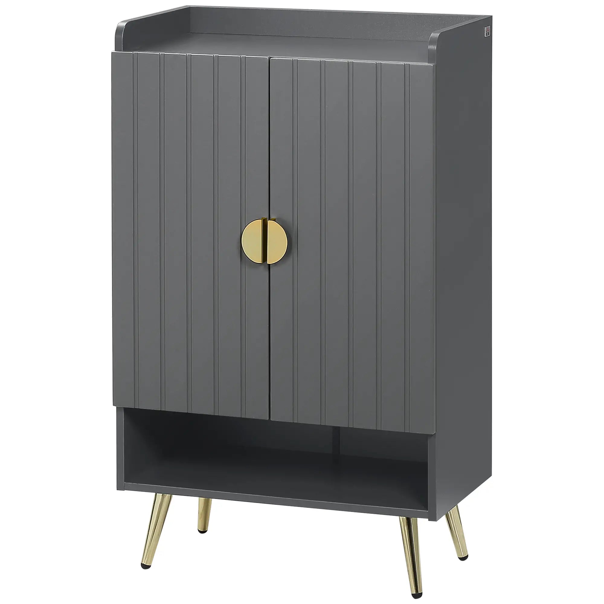 Narrow Shoe Storage Cabinet, Adjustable Shelves, Open Shelf, 15 Pairs, Grey Shoe Storage Cabinets & Racks at Gallery Canada