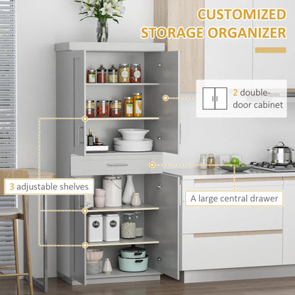 72" Storage Cabinet, Kitchen Pantry with 4 Doors, Drawer, 3 Shelves, Grey Kitchen Pantry Cabinets at Gallery Canada