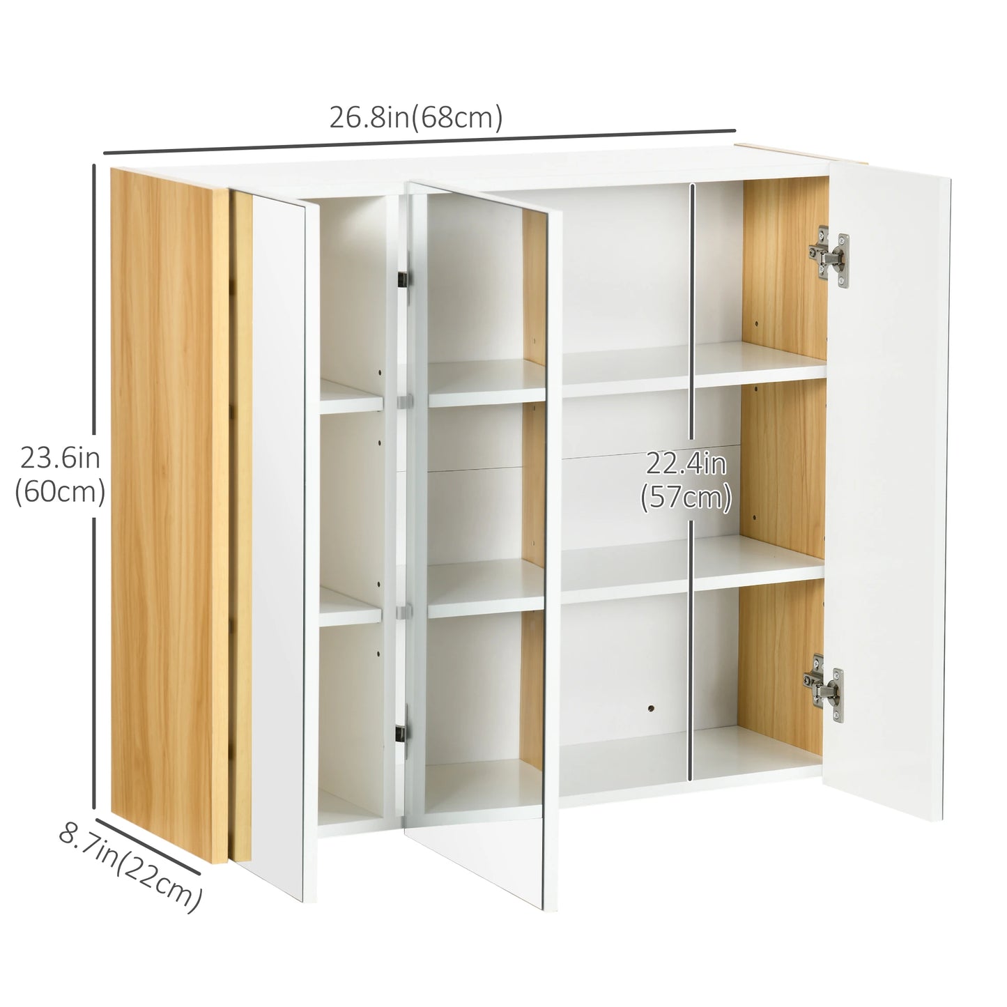 Wall Mounted Medicine Cabinet, Mirror, 3 Doors, Adjustable Shelves, White Mirror Medicine Cabinets at Gallery Canada