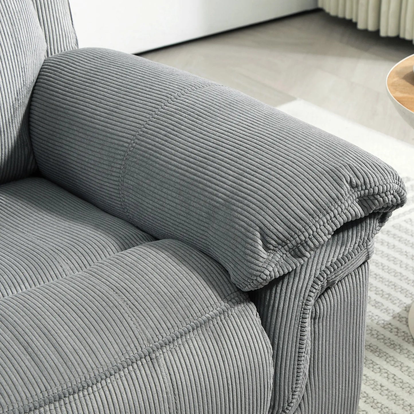 Manual Recliner Chair with Vibration Massage, Side Pockets, Corduroy Reclining Chair for Living Room, Grey Sofas & Reclining Chairs at Gallery Canada