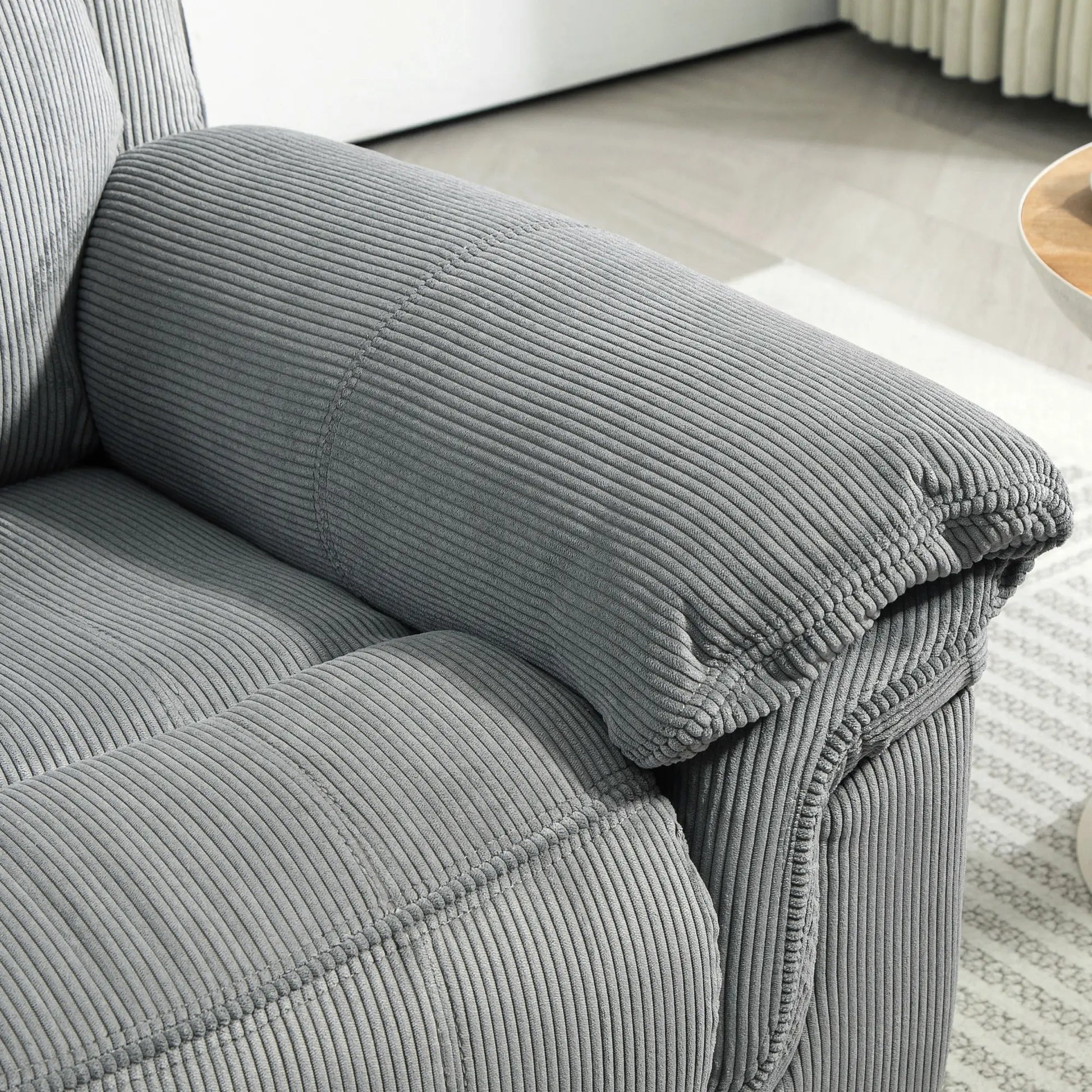 Manual Recliner Chair with Vibration Massage, Side Pockets, Corduroy Reclining Chair for Living Room, Grey Sofas & Reclining Chairs at Gallery Canada