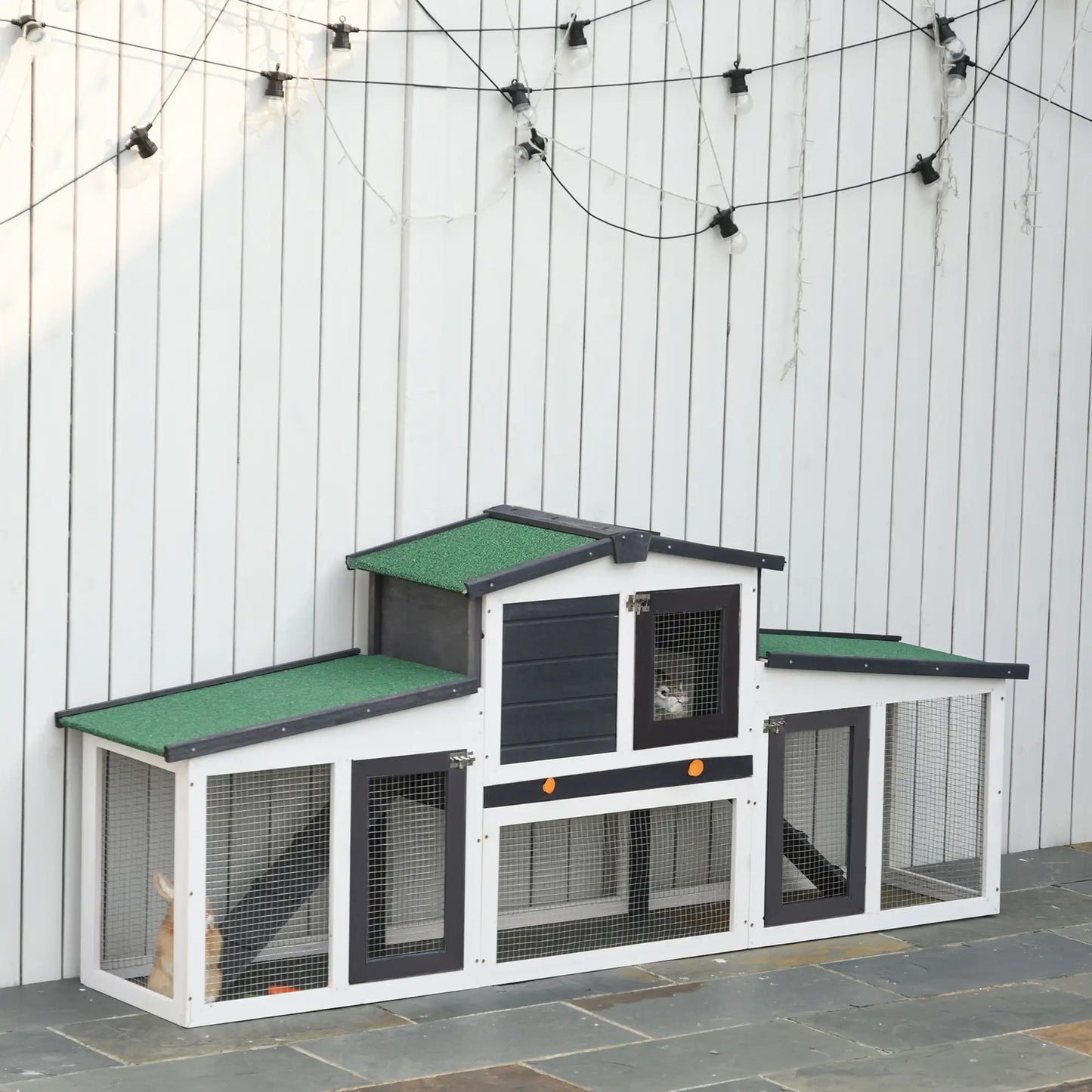 Large Rabbit Hutch, Double Runs, Wooden Bunny Cage, 80" x 18" x 31.5", Gray Rabbit Hutch at Gallery Canada