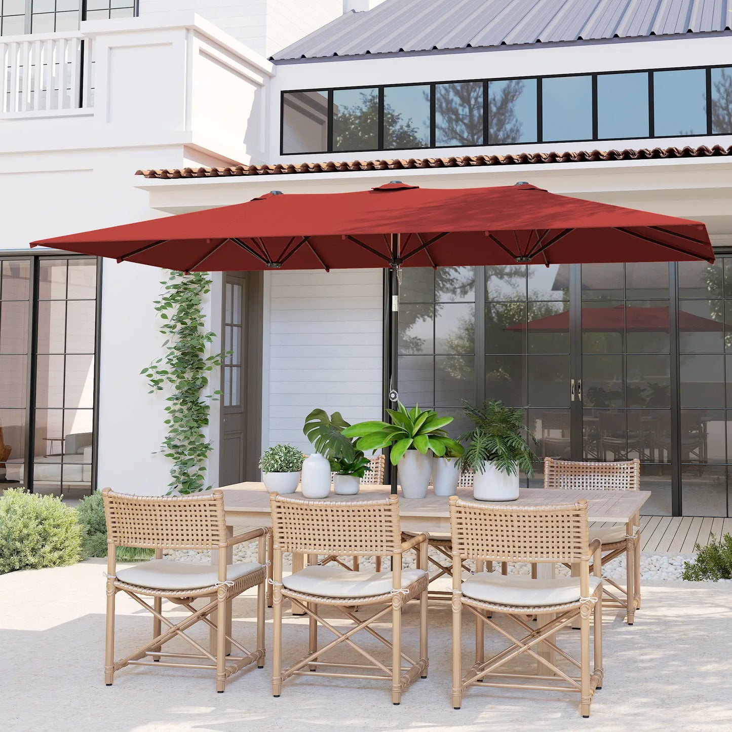 Double-Sided Patio Umbrella with Tilt, Adjustable Height, 12 Ribs, Wine Red Sun Umbrellas at Gallery Canada
